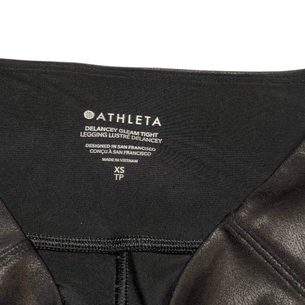 Athleta Delancey Gleam Tight Womens Size XS Black Faux Leather Look - Picture 3 of 4